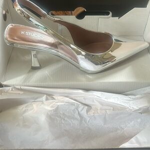 ✨ K Studio Silver Mirror Slingback Heels ✨